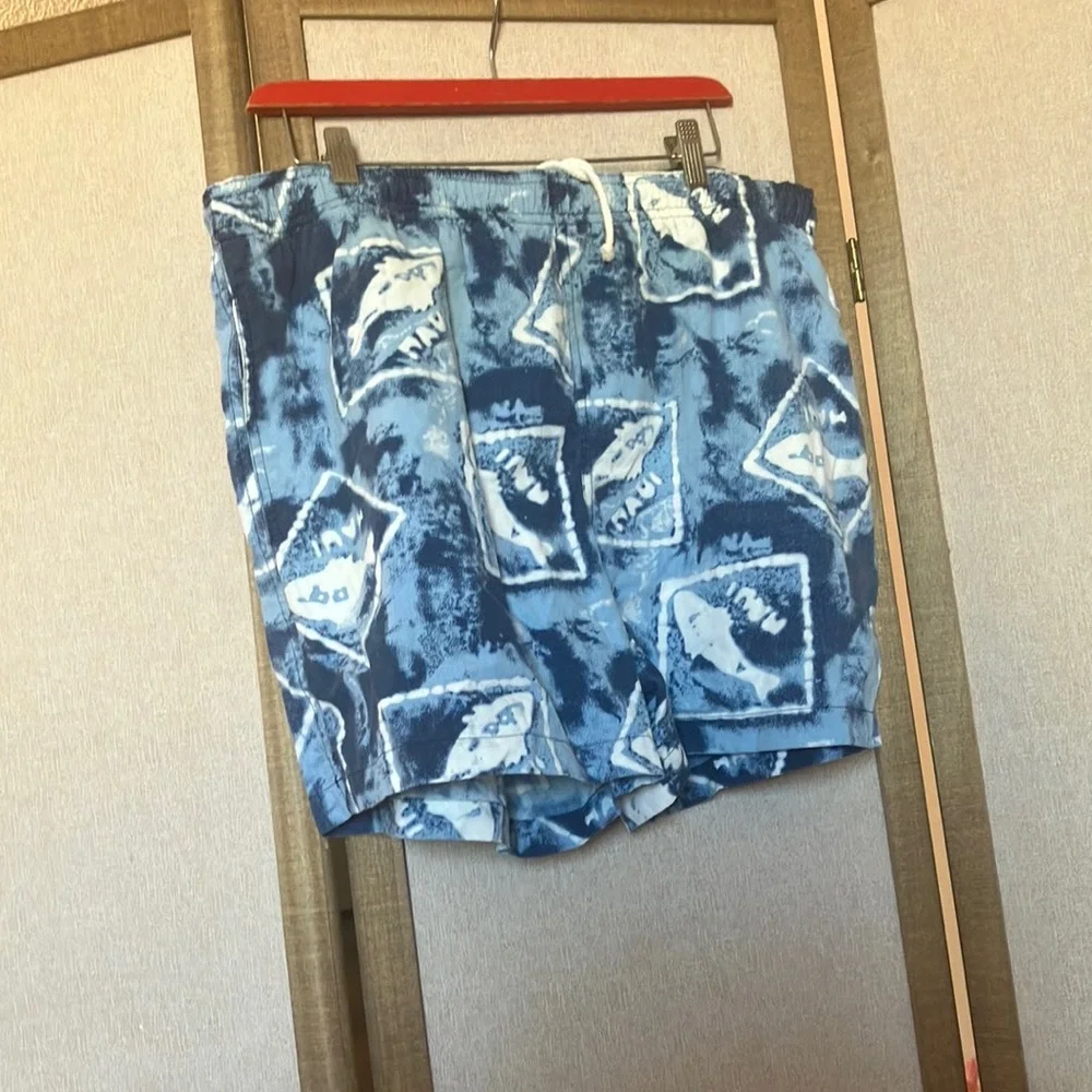FINAL MARKDOWN Pacific scene men’s Blue Patterned Swim Shorts large